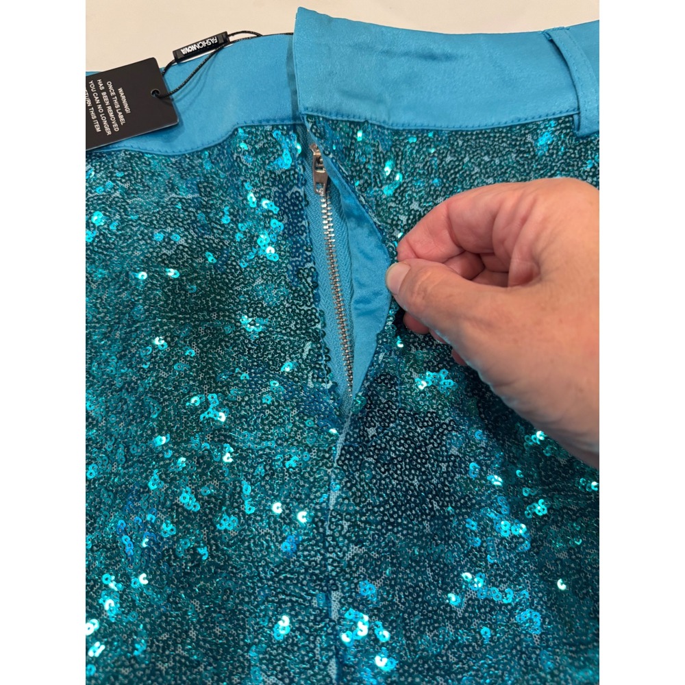 Fashion Nova Like To Party Sequin Mini Skirt Turquoise Blue Sparkly Size M NEW - Picture 9 of 12